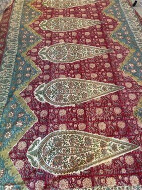 Pottery Barn Red Paisley Block Print Bed Spread / Table Cloth 70x108 100% Cotton